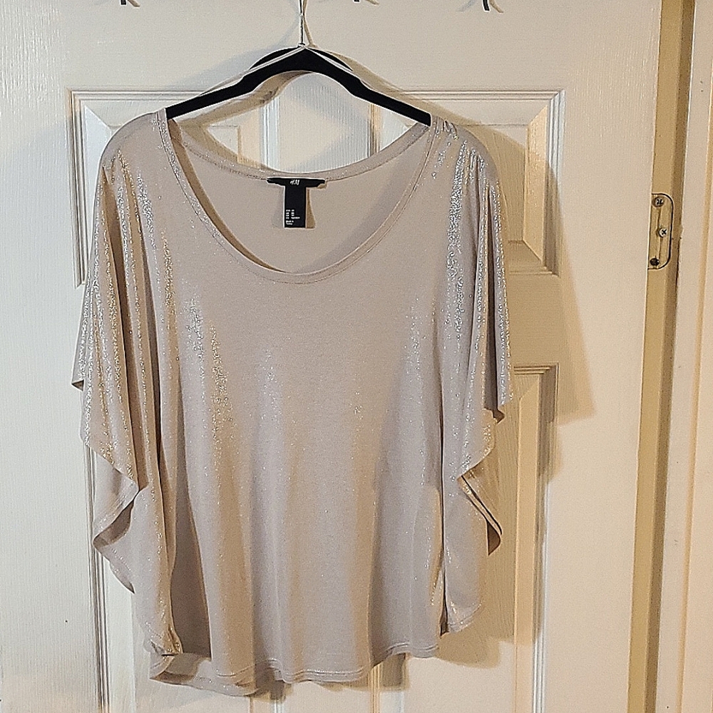 H&M batwing top. Size XS, beige and metallic silver. NWOT